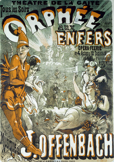 One of the posters seen here, and on the next page and page 33 is advertising Orpheus in the Underworld (OrphÃ©e aux Enfer) by Jacques Offenbach (1819-1880)
