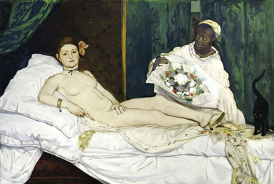 The famous Olympia by Ãdouard Manet (1832 â 1883). Very suitable for Billie as it does depict a prostitute, and was extremely shocking to audiences of its day.