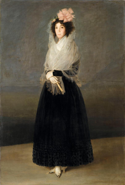 The painting in the background here and in panel 7 is taken from La Comtesse del Carpio, Marquise de la Solana by Francisco Goya (1746 â 1828), which does hang in the Louvre.