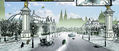 Here, LeBrock is crossing the Pont Alexandre III (Alexander III Bridge) over the Seine, and heading directly towards âWaterloo Boulevardâ (the Champs-Ãlysées), where Krapaud Tower is located.