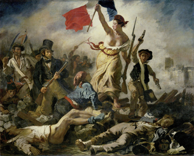 The painting is, of course, adapted from Eugène Delacroixâs famous Liberty Leading the People (1831). It commemorates the July Revolution of 1830, which toppled Charles X of France. Itâs housed in the Louvre. I portray Liberty/Marianne as a chicken again.