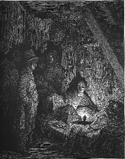 This room is based on Gustave Doreâs illustration of an opium den from London: A Pilgrimage (1872).