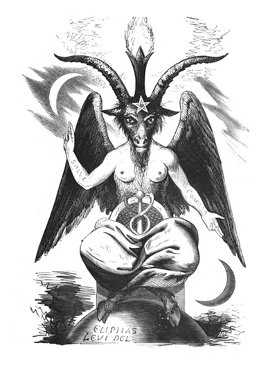 The wall is decorated with a version of an illustration of a Sabbatic Goat created by Eliphas Levi (1810 â 1875), often called The Goat of Mendes.