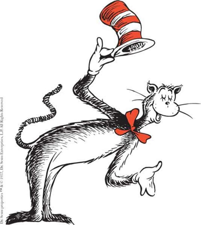 The French-style mime artist is a reference to Dr Seussâs The Cat in the Hat, of course.