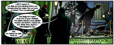 Mastock, the âmad dogâ serial killer from Grandville Mon Amour, as he looked before the events in that book, before, as LeBrock puts it, âI rearranged his faceâ. Heâs portrayed here as a Jack the Ripper-type character.