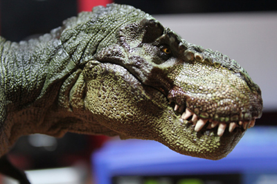 For a model for Koenig, I bought this splendid Papo model, which had a moveable jaw. A T Rexâs eyes are so small, and the mouthline so fixed, that itâs really hard to vary the expression when drawing one. I basically cheated, adding human âagents of expressionâ, as is usual with anthropomorphic drawings of animals.