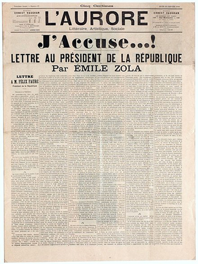 Hardly likely to be in a magazine such as âBonjourâ, but the folded page seen here shows the famous open letter âJâAccuse!â, written by Emile Zola in defence of Alfred Dreyfus.