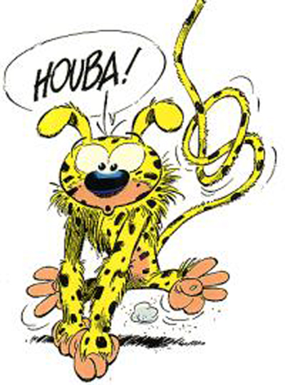 To the far right of the panel, one of the girls is wearing a costume based on the French BD character created by André Franquin Marsupilami.