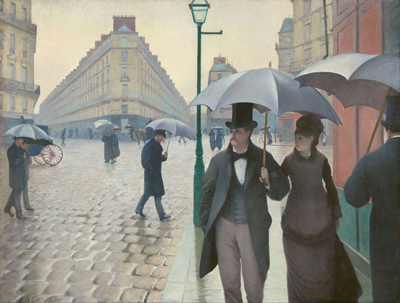 A redrawing of Rue de Paris, Temps de Pluie (Paris Street, Rainy Weather) by Gustave Caillebot (1848 â 1894).