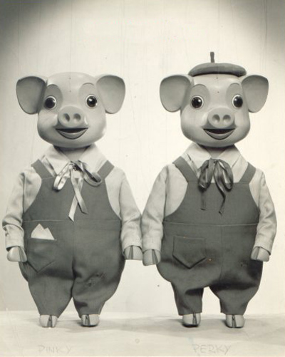 Pinky and Perky were a pair of puppet pigs who had their own childrenâs TV show in the late 50s and early 60s. Singing in speeded-up voices (a bit like the Chipmunks), they sang cover versions of songs, mainly from the top 20. I believe they were revived around 2010 in a CGI version.