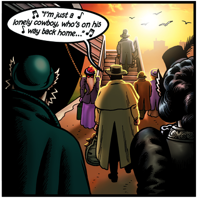 In the final panel of every Luke Luke story (with the exception of the very earliest), he rides off into the sunset singing âIâm a poor lonesome cowboy, and a long way from homeâ.
